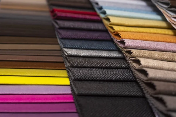 Multicolor Upholstery Fabric Samples Close Shallow Depth Field Color Selection — Stock Photo, Image