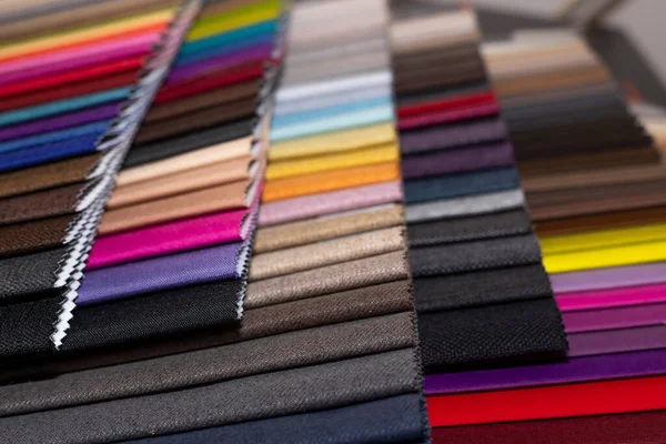 Multicolor Upholstery Fabric Samples Close Shallow Depth Field Color Selection — Stock Photo, Image