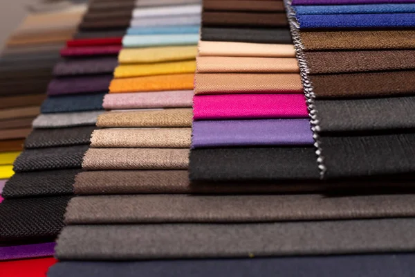 Multicolor Upholstery Fabric Samples Close Shallow Depth Field Color Selection Stock Photo