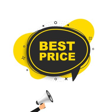 Vektör illüstrasyonu El Tutma En İyi Fiyat. Özel satış tabelası. Vektör konuşma balonu