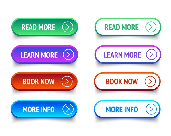 Web Buttons set. Read Learn more Book now and More Info. Vector EPS 10 — Stockvektor