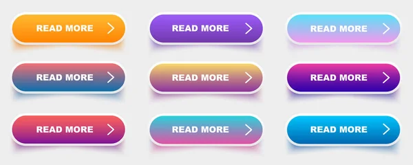 Boutons de grande collection Lire plus. Ensemble de boutons colorés différents. Icônes Web. Illustration vectorielle . — Image vectorielle