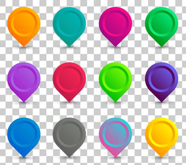 Set of colorful map pointer. Map pins, markers. Location icons for map. Vector illustration. EPS - 10