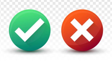 Gerçekçi Doğru ve Yanlış 3D, Mark Button 'ın Şeffaf Geçmişini Kontrol Et. Vektör İllüstrasyonu.