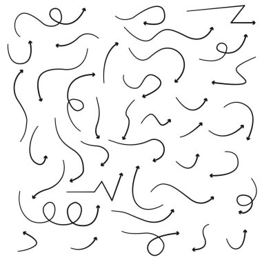 El çizimi ok vektör simgeleri ayarlandı. iş planı ve eğitim için ok tasarımı taslağı