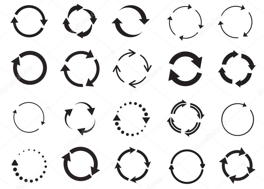 Vector circle arrow icons grey on white background
