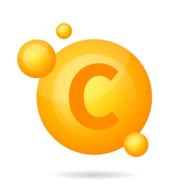 C vitamini ikonu. Beyaz izole edilmiş arka planda hap kapsülü vektör çizimi. Uyuşturucu işi konsepti