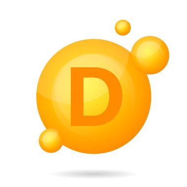 D vitamini, sarı kapsül. Sarı baloncuk, gerçekçi vektör çizimi