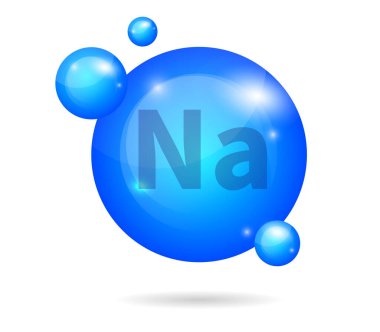 Sodyum minerali veya Natrium kapsülü. Sağlık için bir ikon. Mavi parlak vitamin hapı