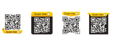 Akıllı telefonlu QR kod tarama simgesi, bana barkod işareti, Vektör illüstrasyonu tara