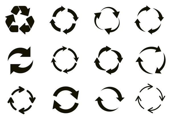 Recycling-Symbolsammlung. recyceln Sie schwarze Vektorsymbole in einer Reihe, isoliert auf weißem Hintergrund. Reihe von Recycle-Vektor-Symbolen — Stockvektor