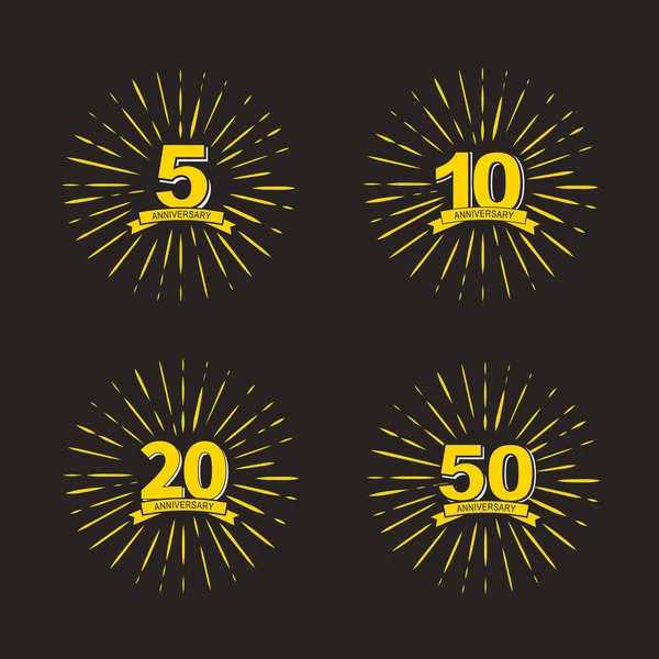 花火とリボンで5 10 20 50周年記念セットロゴお祝い。ベクターイラスト — ストックベクタ