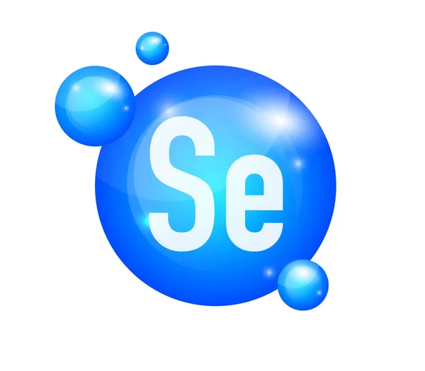 Mineral Se Selenium azul cápsula pílula brilhante. Substância para a beleza. Complexo Mineral de Selênio. Ilustração vetorial — Vetor de Stock