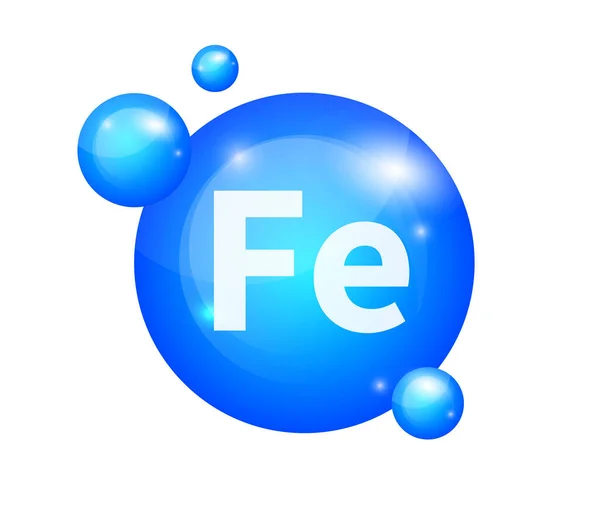 Mineral Fe Ferum azul brillante píldora icono de la cápsula. Ilustración de stock vectorial — Vector de stock