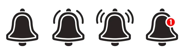 Message bell icon. Doorbell icons for apps like, alert ringing or subscriber alarm symbol, channel messaging reminders bells — Vetor de Stock