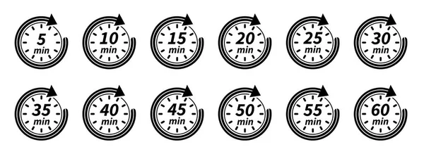 10, 15, 20, 25, 30, 35, 40, 45, 50 min. Timer set design for any purposes. Vector logo — Archivo Imágenes Vectoriales