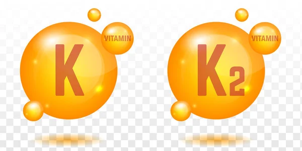 Vitamina k e k2 ouro ícones brilhantes. Ácido ascórbico. Ilustração vetorial Gráficos De Vetores