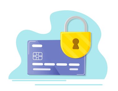 Banka ya da kredi kartında düz renk kilit var. Vektör tasarımı