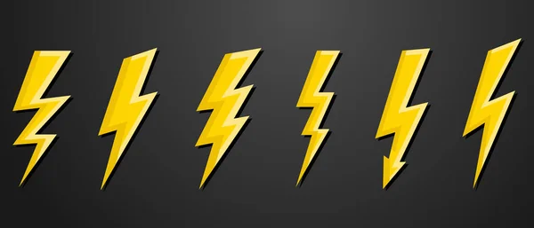 Trovão Parafuso Iluminação Flash Icons Set Estilo Plano Fundo Escuro — Vetor de Stock