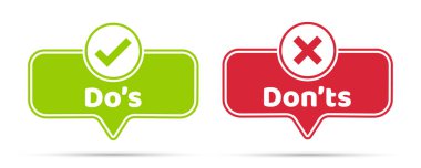 Do and Dont simgesi düz stil. Evet, beyaz izole edilmiş arka planda vektör çizimi yok. Pozitif, negatif işaret iş konsepti.