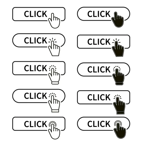 Click Button Set Hand Pointer Clicking Click Here Web Button — Stok Vektör