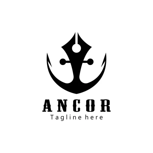 Anchor Logo Creative Illustration Icon Design Template Pen — Stock Vector