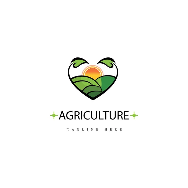 Farm Logo Nature Illustration Love Leaf Vector Design — ストックベクタ