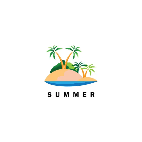 Landscape Ilustrasi Pantai Mini Logo Desain Konsep Vektor - Stok Vektor