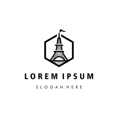 Altıgen logo kulesi çizim çizgisi çizim vektör şablonu