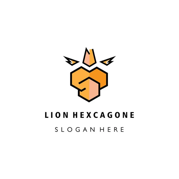 Hexagon Logo Lion Illustration Design Vector Template — Stock Vector