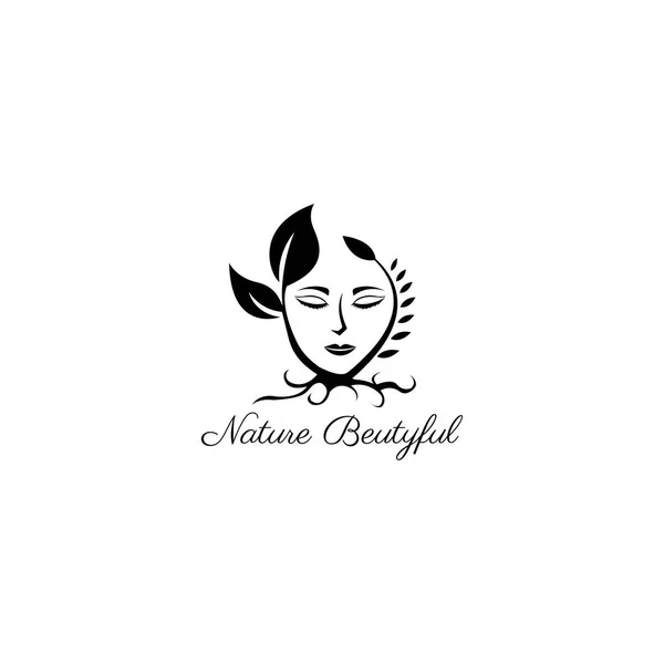 Přírodní Krása Módní Logo Ilustrace Žena Tvář List Vektor Design — Stockový vektor