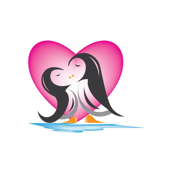 Miłość Pingwin Logo Ilustracja Wektor Projekt — Wektor stockowy