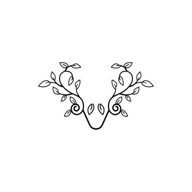 Yaprak sapı geyik başı logo çizgisi çizim vektör tasarımı