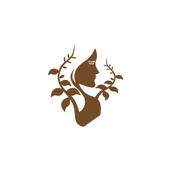 Натуральна Краса Жінка Логотип Листя Стебла Ілюстрація Дизайн Вектор — стоковий вектор