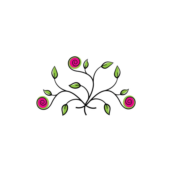 Tige Feuille Logo Naturel Ligne Couleur Vectoriel Illustration Design — Image vectorielle