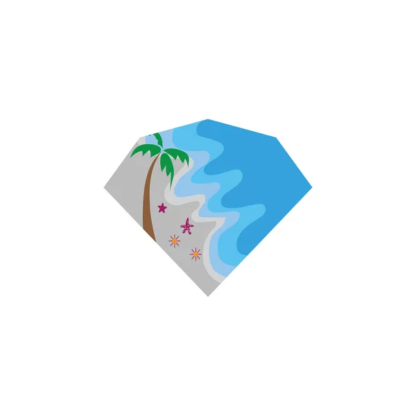 Diamond Icon Logo Illustration Landscape Beach Nature Vector Design — Stock Vector