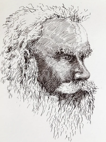 Stary Człowiek Wąsami Ilustracja Szczegółowy Rysunek Dziadka Wąsami Narysowany Przez — Zdjęcie stockowe