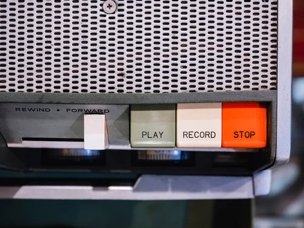 Retro radio recorder Audio equipment Play stop button Vintage collection