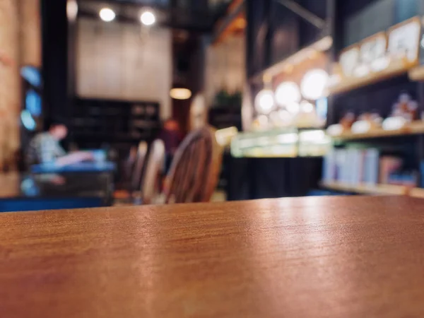 Tampo Mesa Com Assento Café Restaurante Interior Blur Fundo — Fotografia de Stock