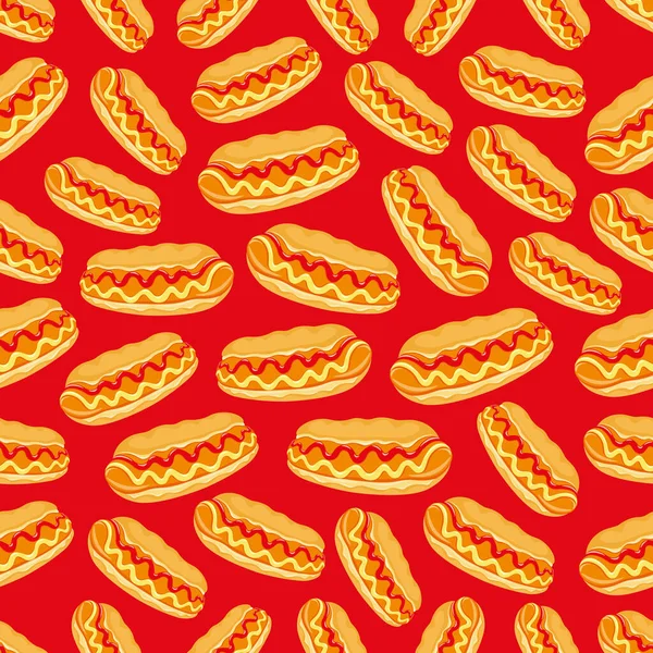 Big Hot Dog Quickly Overcomes Hunger Vector Seamless Pattern Illustration — Vector de stock