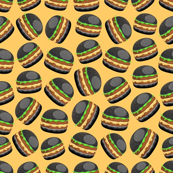 Черный Гамбургер Удивит Цветом Вкусом Векторная Бесшовная Иллюстрация Шаблона Цветном — стоковый вектор