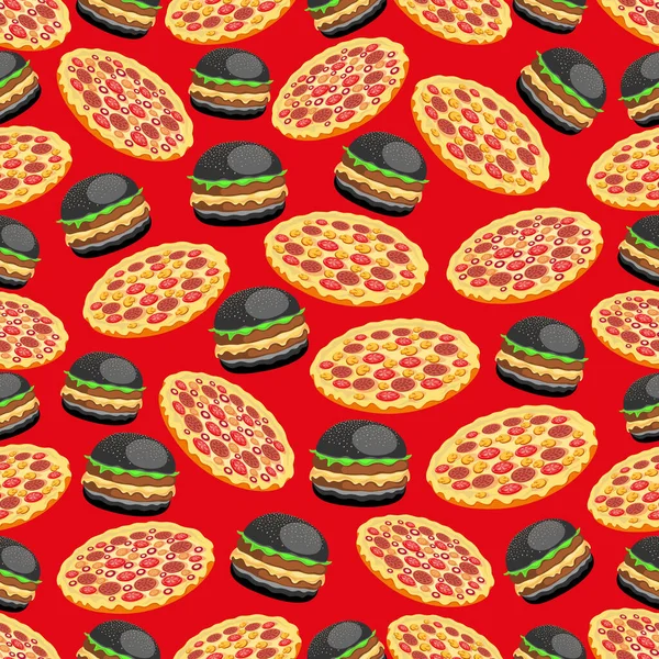 Вкусная Пицца Острый Черный Бургер Даст Вкус Украсить Ваш Обед — стоковый вектор