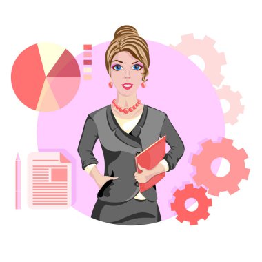 Business success is driven by accurate accounting and technical process, vector illustration, infographics, business woman, business lady, girl, work 