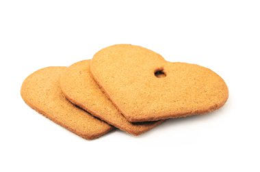 ginger cookies in the form of a heart isolated on a white background