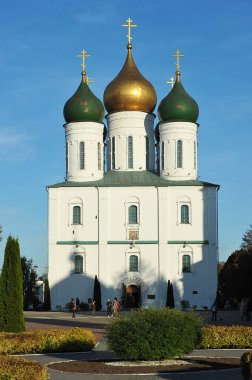 Kolomna, Russia - OCTOBER 9, 2021: view of the domes of ancient churches in Kolomna
