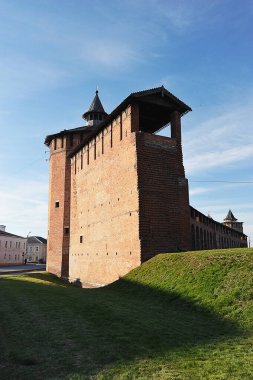 Kolomna, Russia - OCTOBER 9, 2021: the remains of a brick fortress wall in Kolomna