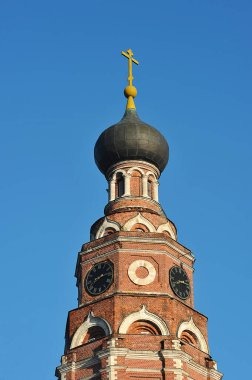 BRONNITSY, RUSSIA - OCTOBER 9, 2021: The bell tower of the Cathedral of St. Michael the Archangel in Bronnitsy 