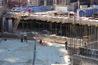 Moscow, Russia - 07 October, 2021: construction of a house made of reinforced concrete structures in Moscow