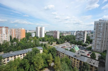 MOSCOW, RUSSIA - July 21, 2021: view of high-rise buildings in the Severnoye Izmailovo district  of Moscow