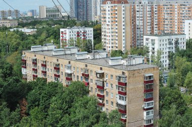 MOSCOW, RUSSIA - July 21, 2021: view of high-rise buildings in the Severnoye Izmailovo district  of Moscow